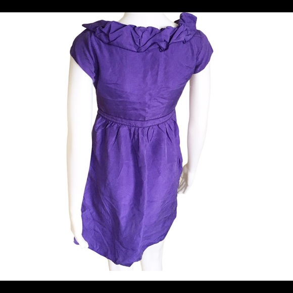 REBECCA TAYLOR V Cut Cocktail Dress With Ruffle Detail & Cap Sleeves Purple Sz 2 - Picture 6 of 12